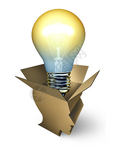 开放思维的商业创意,个打开的纸板箱,形状为个人头,个照明灯泡,个新的想法成功的图标,灵感智慧图片