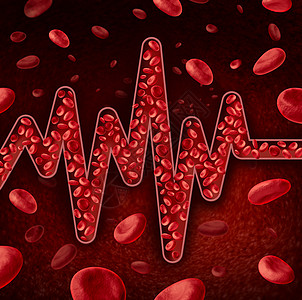 血细胞种静脉动脉,形状为心电图EKG,脉搏轨迹图,监测生命线,红色血浆流动人体循环诊断的保健医学标志图片