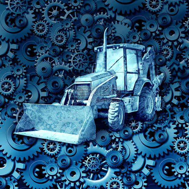 以齿轮齿轮为背景的推土机拖拉机经济工作机械部件的工业标志的建筑机械设备图片