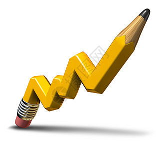 计划利润创造的增长与黄色木制铅笔的形状股票市场图,代表成功的领导个商业象征的财务计划白色的背景图片