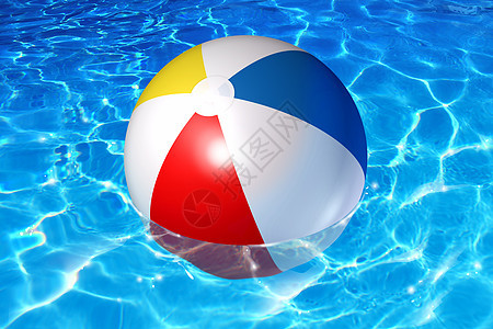 游泳池的乐趣与充气塑料海滩球漂浮凉爽的水晶透明反射水,度假放松家庭后院躺度假酒店的活动的象征图片