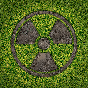 受污染的土壤与绿色的草无线电活动符号镶嵌地上,暴露了的地球环境灾难的标志后,场核灾难危险的沉降物挥之图片