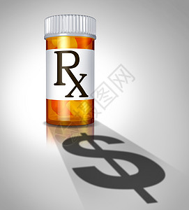 药品经营理念处方药成本与药房药丸瓶由医生处方,铸造个阴影形状为美元标志,医疗保健费用的图标图片