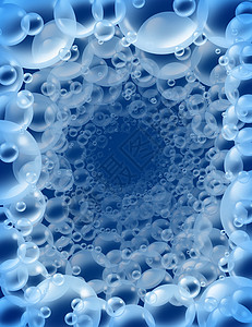 蓝色气泡背景与个黑暗的空白中心透明的沐浴肥皂,与泡沫球许多大小浮动干净的蓝色象征的洗涤沐浴新鲜背景图片