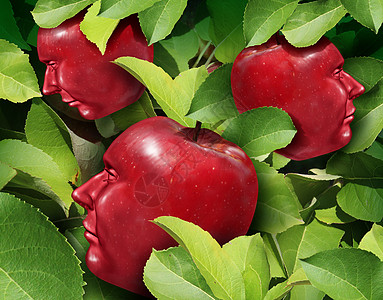 红富士苹果树队规划沟通合作成功的商业象征,群红苹果,以人头的形式家以苹果树为代表的公司代表的公司内富成效的伙伴关系背景