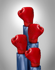 与群方向抗的顶级商业理念,来自商人的红色拳击手套,竞争成功,竞争集领导的象征,其中只手套成为包装的领导者图片