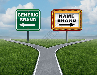 通用品牌与品牌名称营销的,交叉道路岔路口两个相互竞争的街道标志