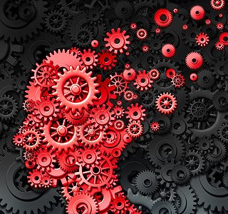 由于身体脑震荡创伤头部损伤阿尔茨海默病引的人脑损伤损伤,以及神经系统丧失丧失记忆智力,这些疾病由红色齿轮思维形状图片