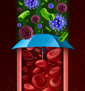 人类免疫系统种保健,以蓝色雨伞身体防御保护免受病细菌癌细胞等微生物的疾病感染的医学隐喻图片