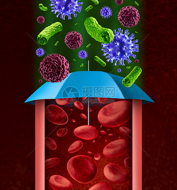 人类免疫系统种保健 以蓝色雨伞身体防御保护免受病细菌癌细胞等微生物的疾病感染的医学隐喻高清图片下载 正版图片 摄图网