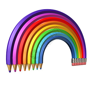 铅笔彩虹与彩色铅笔形状为光谱的颜色个动态的三维学符号的学校创造力表达孤立个白色的背景图片
