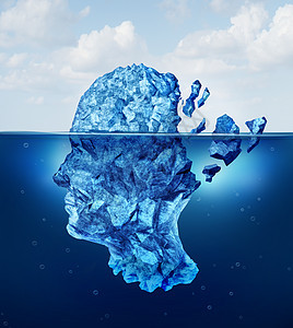大脑创伤衰老神经损伤漂浮海洋中的冰山,分裂为健康危机,隐喻人类的精神压力,也心理精神问题的象征背景图片