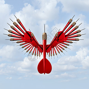设定目标,商业机会自由符号与红色飞镖的形状,开放的鸟翅膀,个成功的战略愿景权力的图标天空背景图片