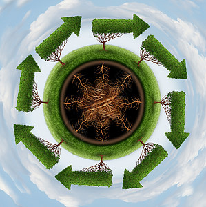 清洁空气环境保护,全球箭头树围成个圆圈,个自然符号,个自然周期清洁地球上的污染素图片