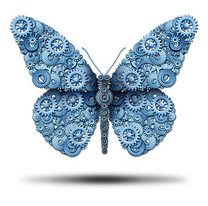 唯美蝴蝶创造的商业自由想象的力量象征着齿轮齿轮连接,个飞行的蝴蝶