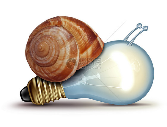 低能缓慢的创意,如灯泡灯泡,蜗牛壳创新危机,比喻创意问题临新的想法,白色背景下创新图片