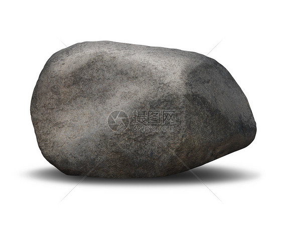 岩石巨石物体白色背景上固体稳定可移动信任的象征,代表个粗糙的纹理沉重的灰色石头图片