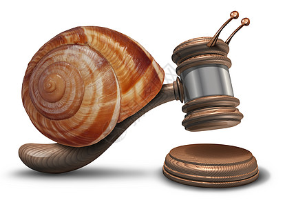 缓慢的司法法律把木槌木槌,形状像个缓慢的蜗牛壳,击中个响亮的街区,法律制度量刑拖延政治立法滞后问题的象征图片