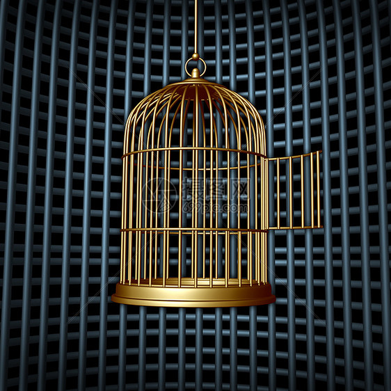 虚假自由限自由的,个开放的鸟笼,个更大的笼子监狱,个的,商业象征的限增长金融限制的封图片