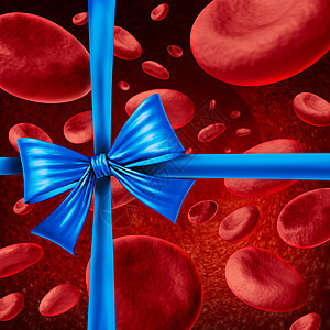 献血捐赠生命的礼物种保健,人体血细胞流过动脉的背景下,用现的丝带鞠躬图片