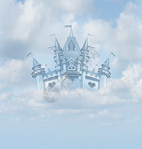 神奇的童话城堡漂浮云中,个虚构的爱情堡垒天空中,皇室王子公主的家图片
