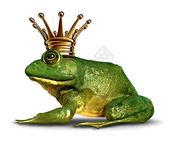 青蛙王子的侧观与黄金皇冠代表童话的象征,两栖动物皇室的变化变图片
