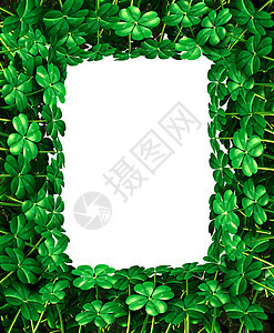 帕特里克的天三叶草叶框边框四叶草的元素爱尔兰符号的幸运魅力图标与空白背景图片