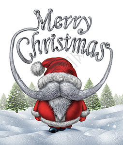 诞快乐诞老人条款铭文个趣的诞老人,白色的胡须胡子,形状为节日寒假印刷文本雪地背景与松树图片