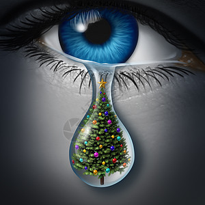 假日抑郁冬季焦虑情绪危机的,个人的眼球,哭着眼泪与诞树,季节悲伤的隐喻图片