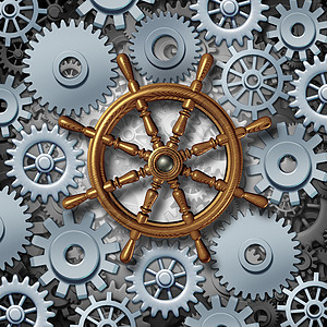 商业导航种连接齿轮齿轮的船用方向盘,比喻金融企业管理职业方向图片