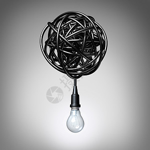 创造的建议,个灯泡灯泡悬挂混乱的混乱扭曲的电线个成功的隐喻创意分辨率的象征图片