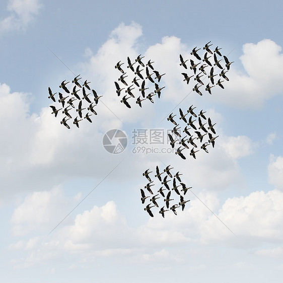移动网络通信的大雁队移动,队合作管理的商业隐喻图片