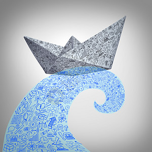 纸船的商业个巨大的海浪财务管理的象征与折纸船,由个办公室的表格,表上图标图片