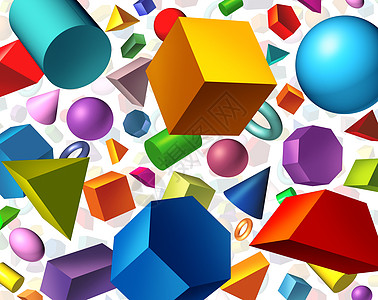 几何形状背景几何基本的三维,个立方体球体圆柱体漂浮白色上教育数学学的符号图片