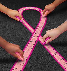 乳腺癌社区多样化的手绘粉笔街头艺术的粉红色丝带,健康护理的象征,疾病幸存者的认识希望支持的道路图片