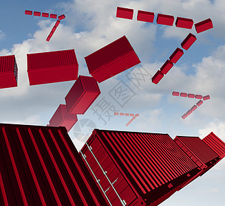 货物空运红色运输集装箱,以鸟群的形式来,向新市场出口进口,货物管理分配的标志图片
