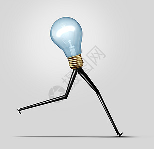 创造的能量快速思考的商业,个发光的明亮灯泡,长腿跑得很快,个创造的表现,比喻快速的生产想法解决方案图片