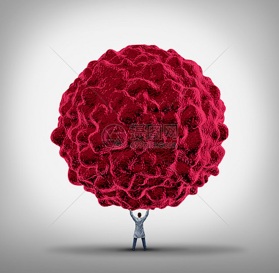 癌症医生癌症治疗的,名专科医生,举个巨大的癌细胞保健治疗的象征,以抗人体的恶肿瘤图片