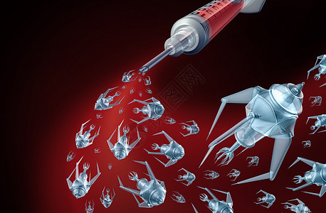 纳米医疗技术纳米技术医学微型纳米机器人纳米机器人的计划,以类疾病癌症医生注射器未来的保健治疗符号图片