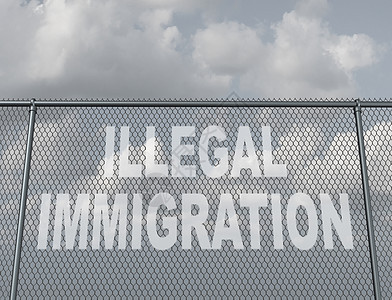 移民个链栅栏,个洞,形状为文字,代表跨越边界的人,违反了该国的移民法,成为无证移民图片