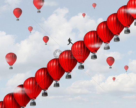 商业管理成功领导红色气球堆放楼梯楼梯的,这样个商人的领导者就可以爬向个财务职业目标的步骤,个创造图片