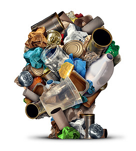 回收想法环境垃圾管理解决方案以及创造的方法,将废物再利用,如旧的纸璃金属塑料瓶,如人头,可重复用的思维保护建图片
