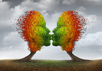 衰老的夫妇关系象征失驱动低欲隐喻,如两棵树形状为亲吻人类的头,失