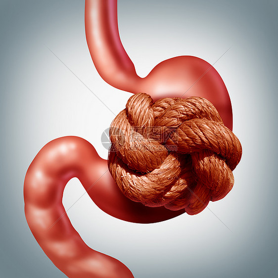 紧张的胃问题疼痛胃痛溃疡适的,个人的消化器官,痛苦地包裹着个紧密的绳结,医疗保健压力焦虑症状的象征图片