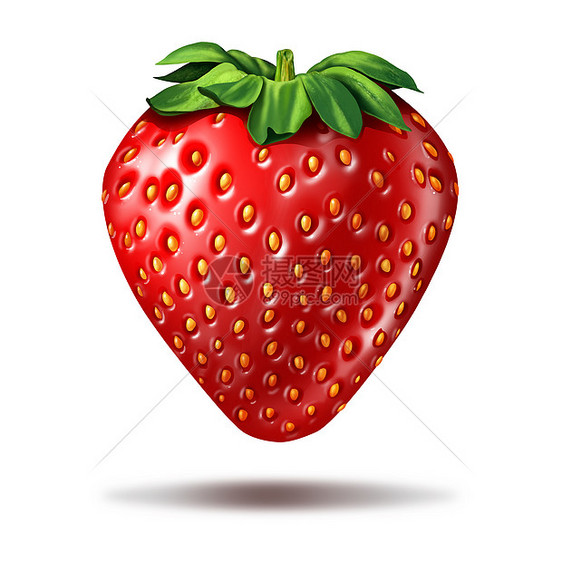 草莓水果插图白色背景上,阴影种美味的成熟新鲜机浆果,充满活力的红色新鲜市场食品天然成分的象征图片