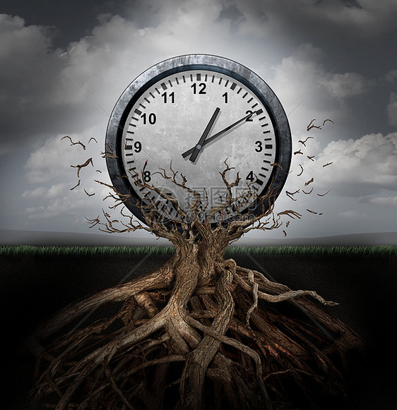 时间规划效率管理业务个时钟树干上挣脱出来,生产力计划战略的超现实符号图片