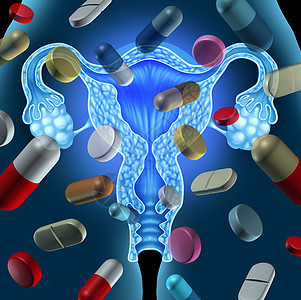 生育医学治疗孕症的,药物生殖药物药丸胶囊漂浮人类女子宫器官上图片
