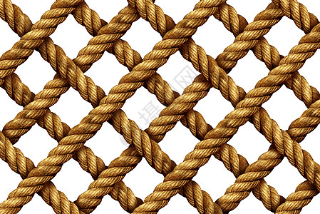 绳网图案强烈的厚海线连接个几何形状,个海洋网隔离白色背景上背景图片