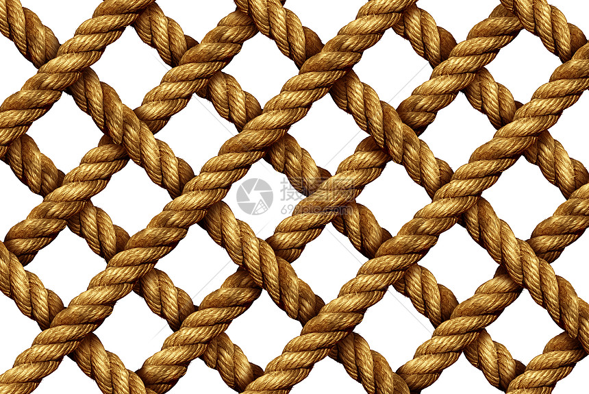 绳网图案强烈的厚海线连接个几何形状,个海洋网隔离白色背景上图片