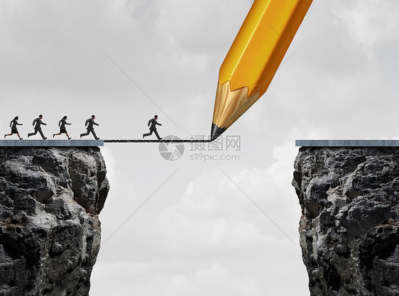 画座桥,逆境,商业群人铅笔线草图的帮助下个悬崖跑另个悬崖,弥合成功差距的图片